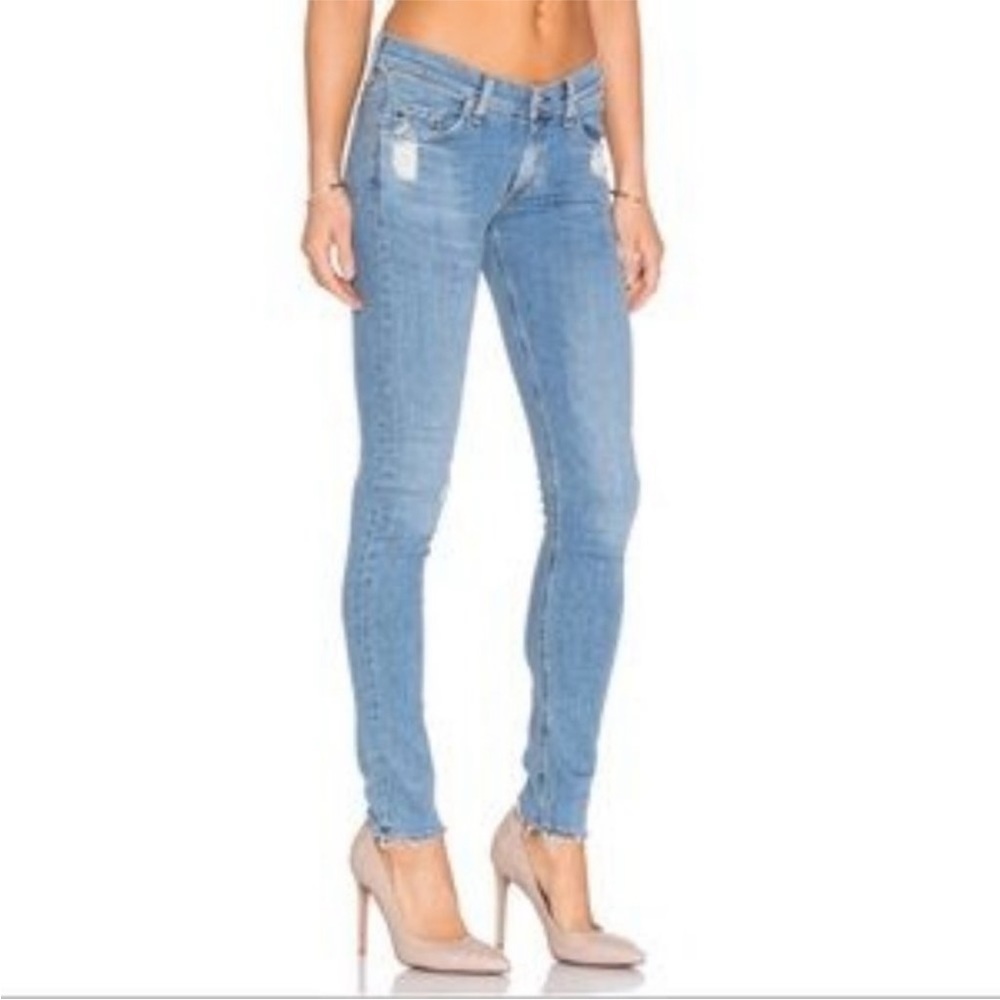 Rag & Bone Everton Blue Raw Edge Distressed Skinny Denim